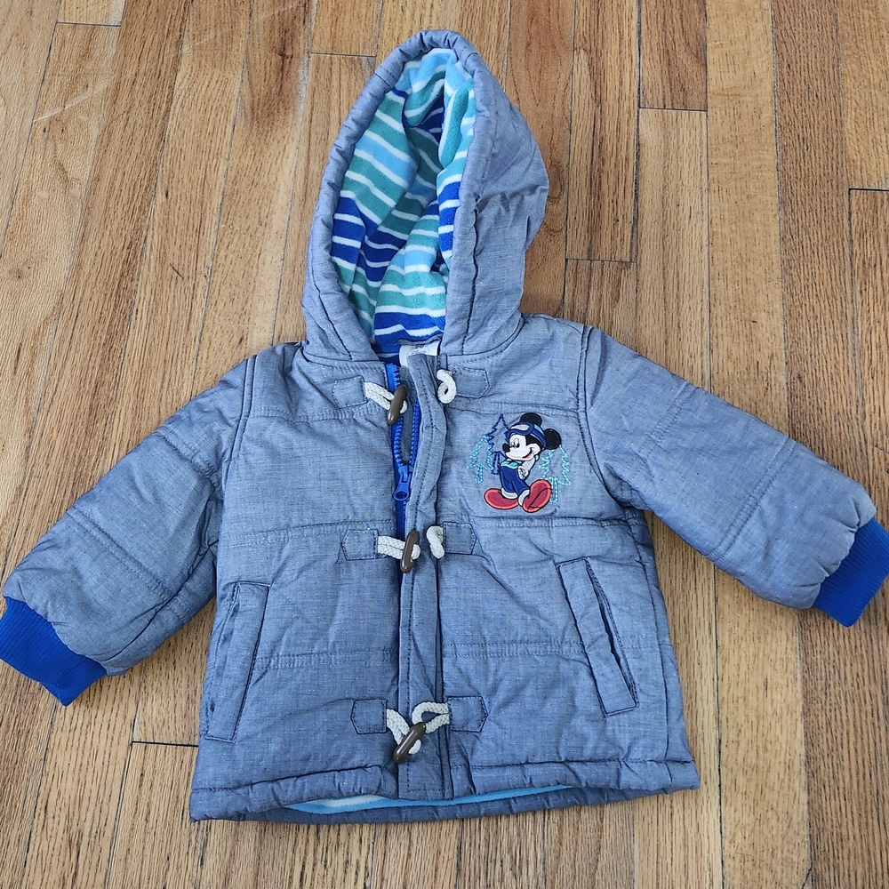 Disney Baby Mickey Mouse Hooded Winter Coat Jacket Fleece Lined 12-18 Months